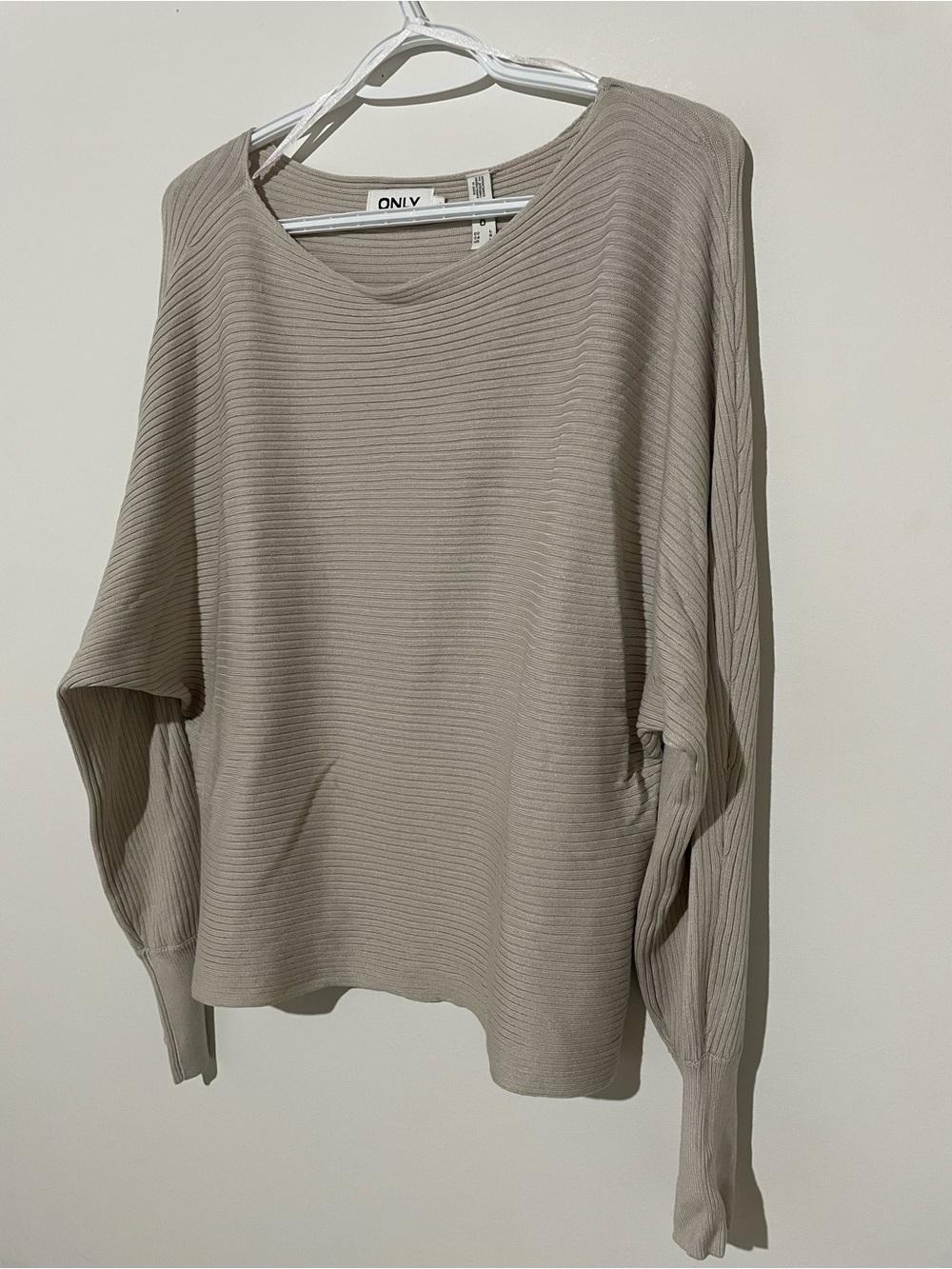 ONLY Neutral Ribbed Knit Top in Light Taupe